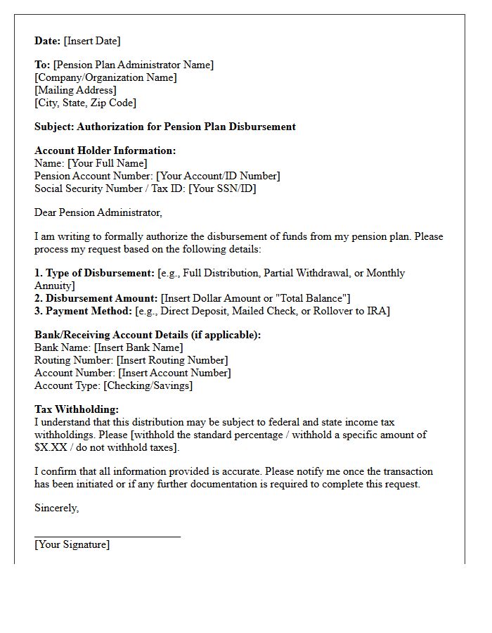 Pension Plan Disbursement Authorization Letter