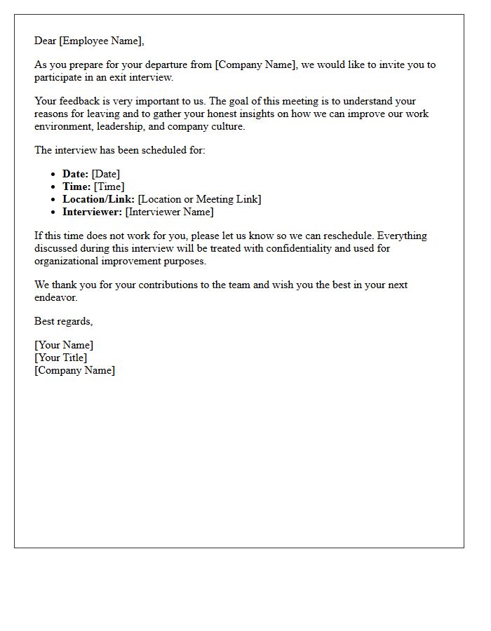Employee Exit Interview Invitation Letter