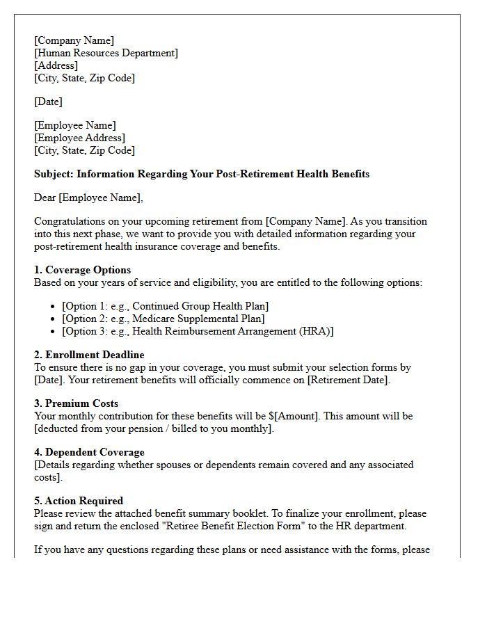 Post-Retirement Health Benefits Information Letter