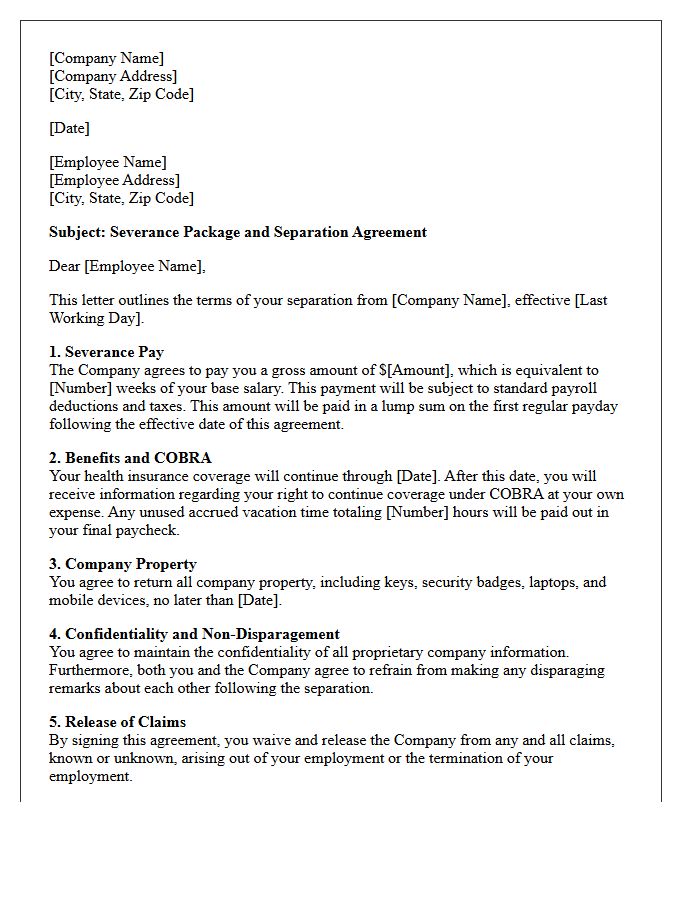 Severance Package and Exit Agreement Letter