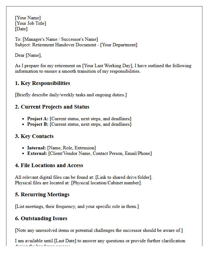 Retirement Transition and Handover Letter