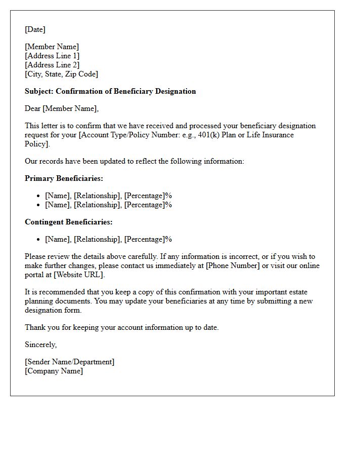 Beneficiary Designation Confirmation Letter
