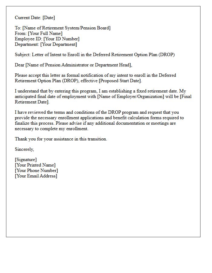 Deferred Retirement Option Plan Enrollment Intent Letter