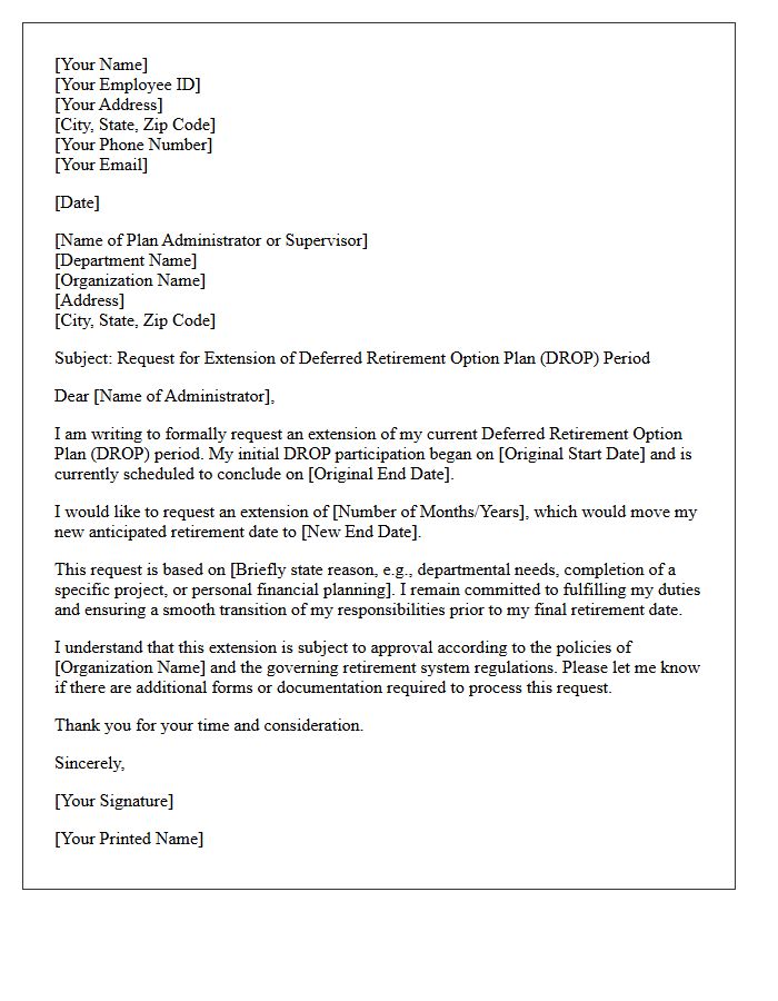 Deferred Retirement Option Plan Period Extension Letter