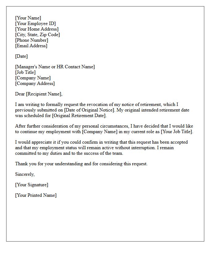 Standard Revocation of Retirement Notice Letter