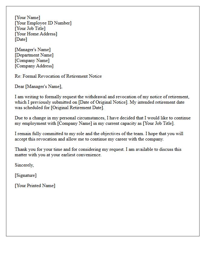 Formal Revocation of Retirement Notice Letter