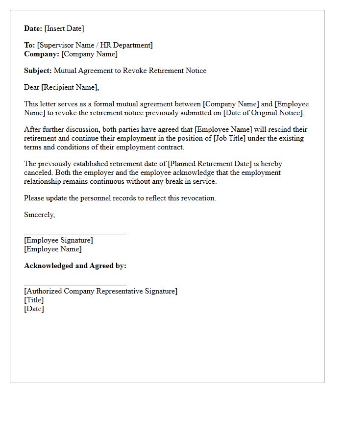 Mutual Agreement Revocation of Retirement Notice Letter