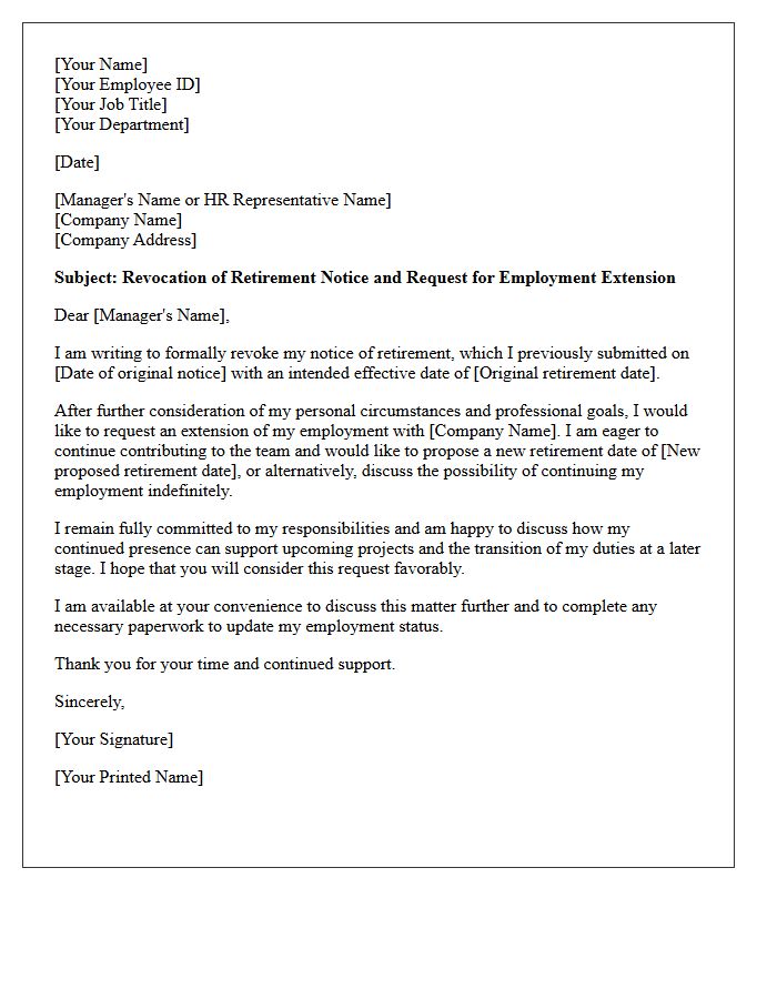 Extension Request and Revocation of Retirement Notice Letter