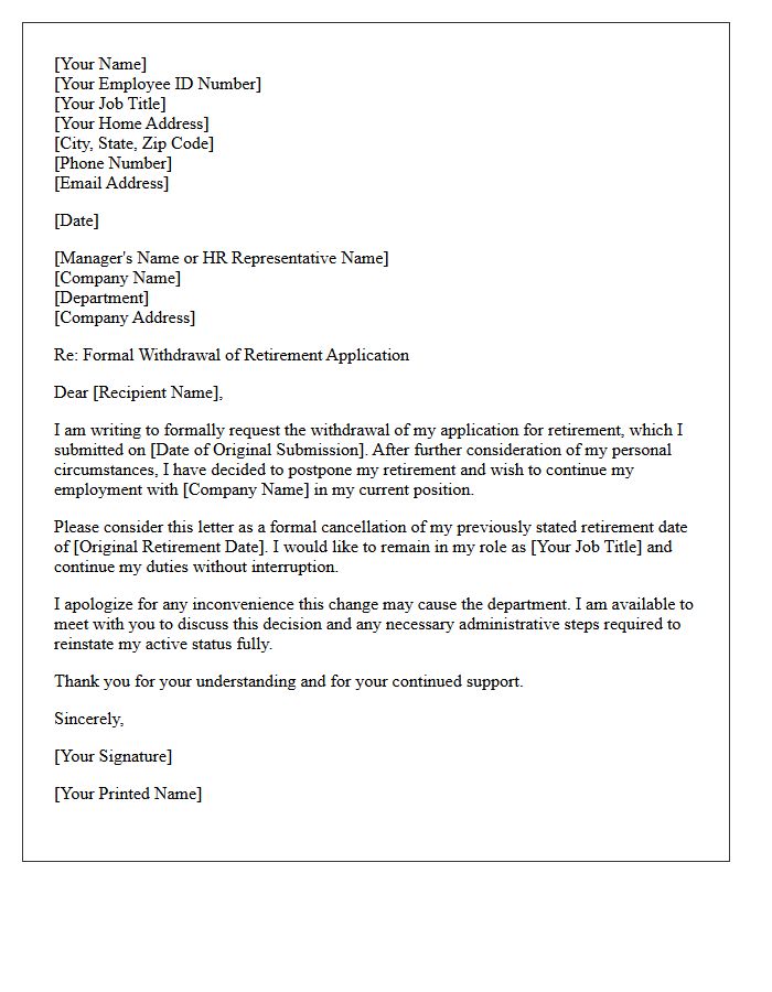 Withdrawal of Retirement Application Letter
