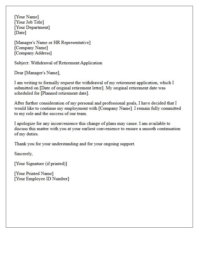 Letter of Retirement Application Withdrawal