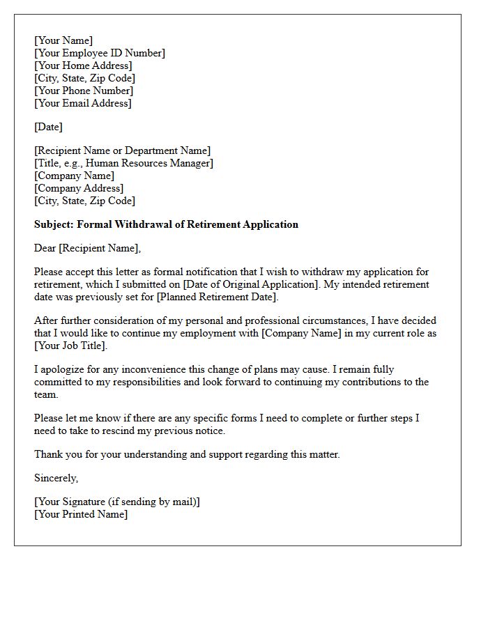 Formal Letter to Withdraw Retirement Application