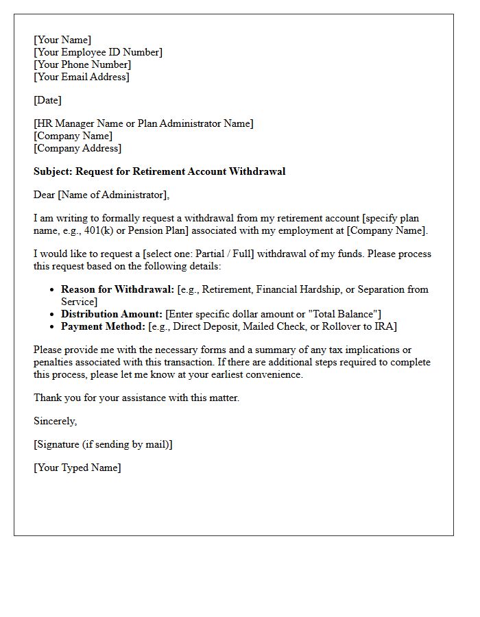 Employee Letter Requesting Retirement Withdrawal