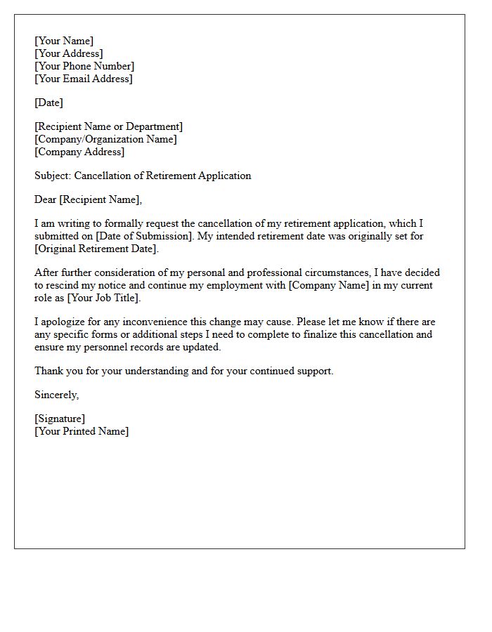 Letter of Cancellation for Retirement Application