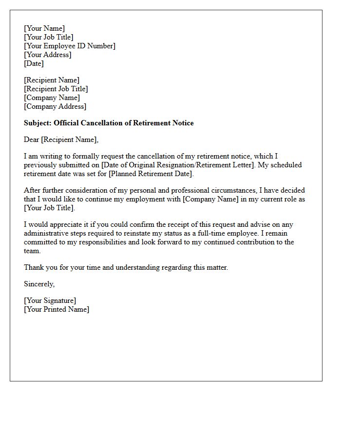 Official Letter of Retirement Cancellation