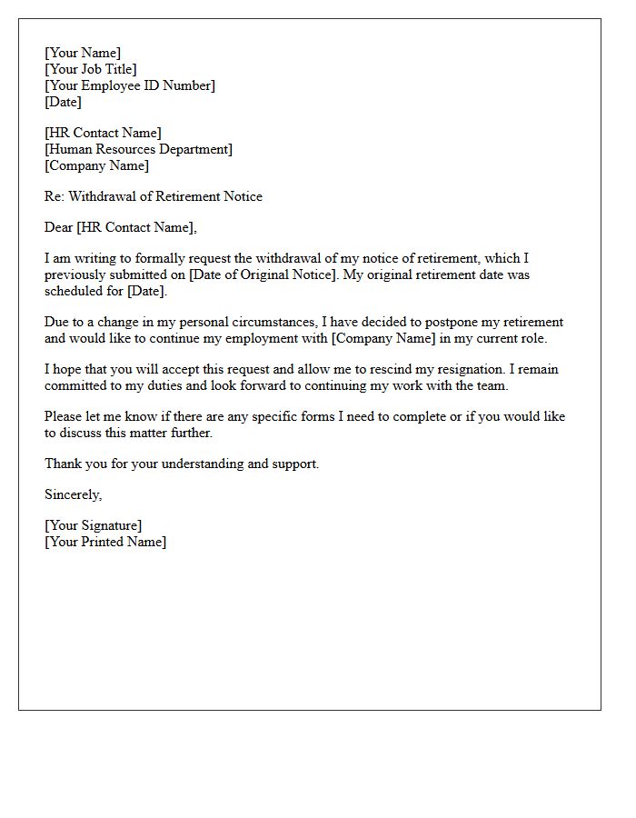 Letter to Human Resources Withdrawing Retirement