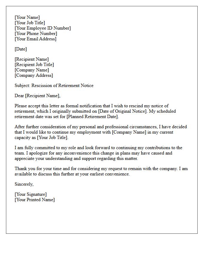 Formal Letter Rescinding Notice of Retirement
