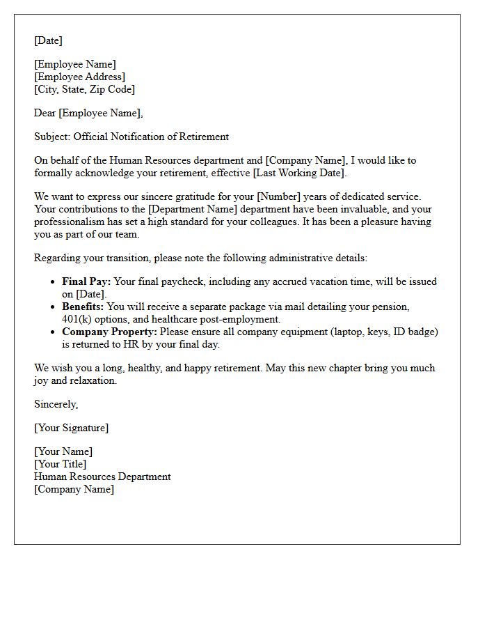 Formal Human Resources Retirement Farewell Letter