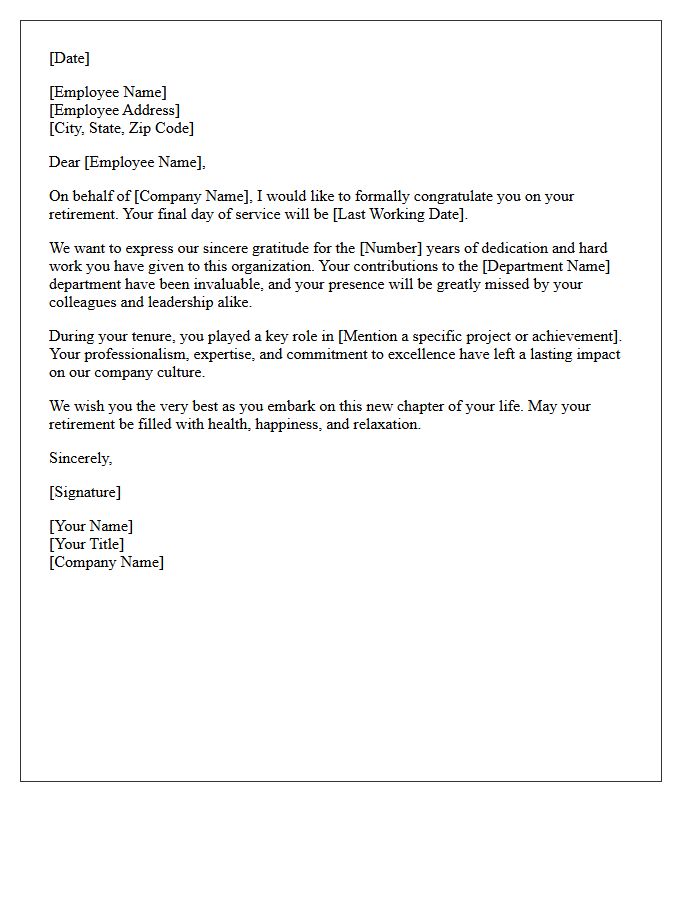 Official Employee Retirement Appreciation Letter