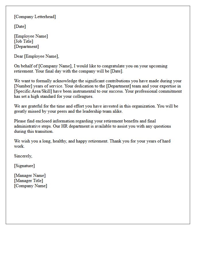 Corporate Retirement Farewell And Acknowledgment Letter