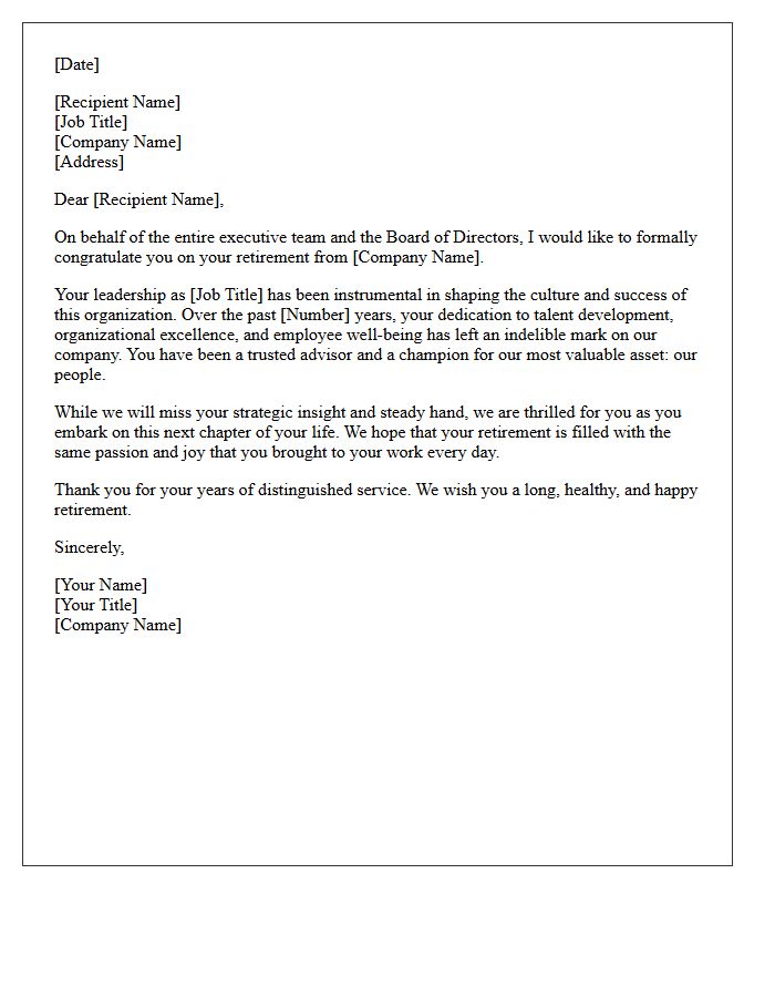 Human Resources Executive Retirement Congratulatory Letter