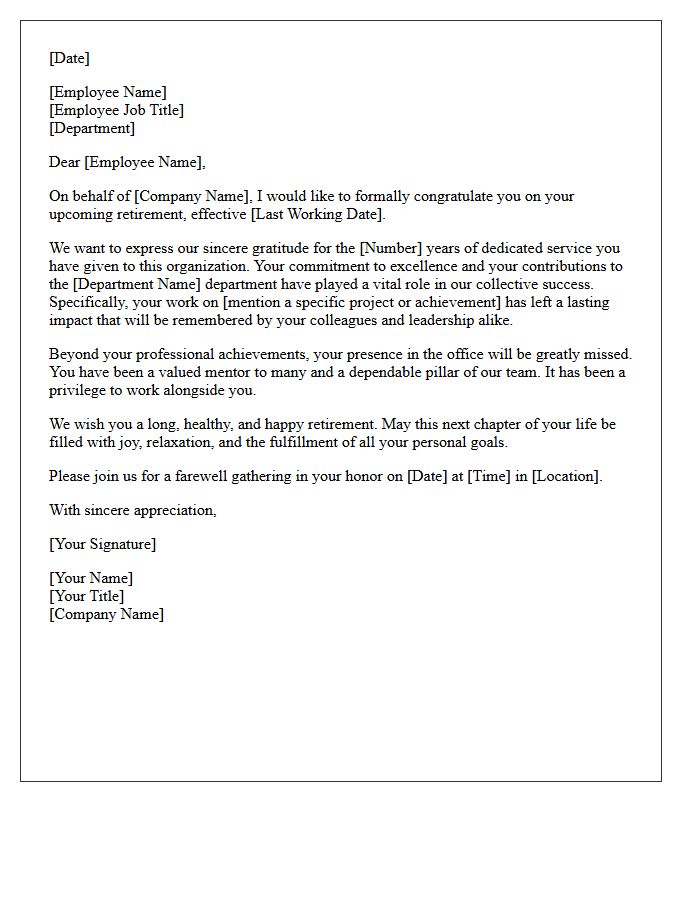Formal Staff Retirement Farewell And Recognition Letter