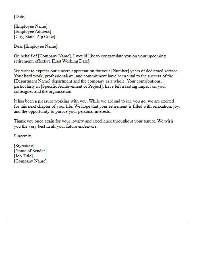 Company Service Appreciation And Retirement Letter