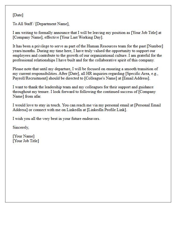 Official Human Resources Career Farewell Letter
