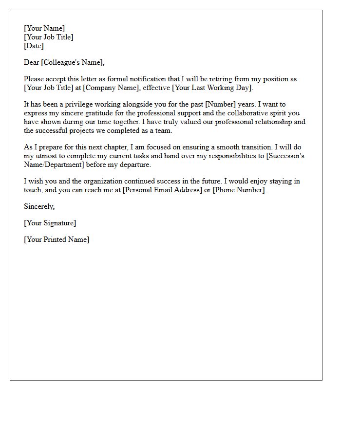 Formal Colleague Farewell And Retirement Letter