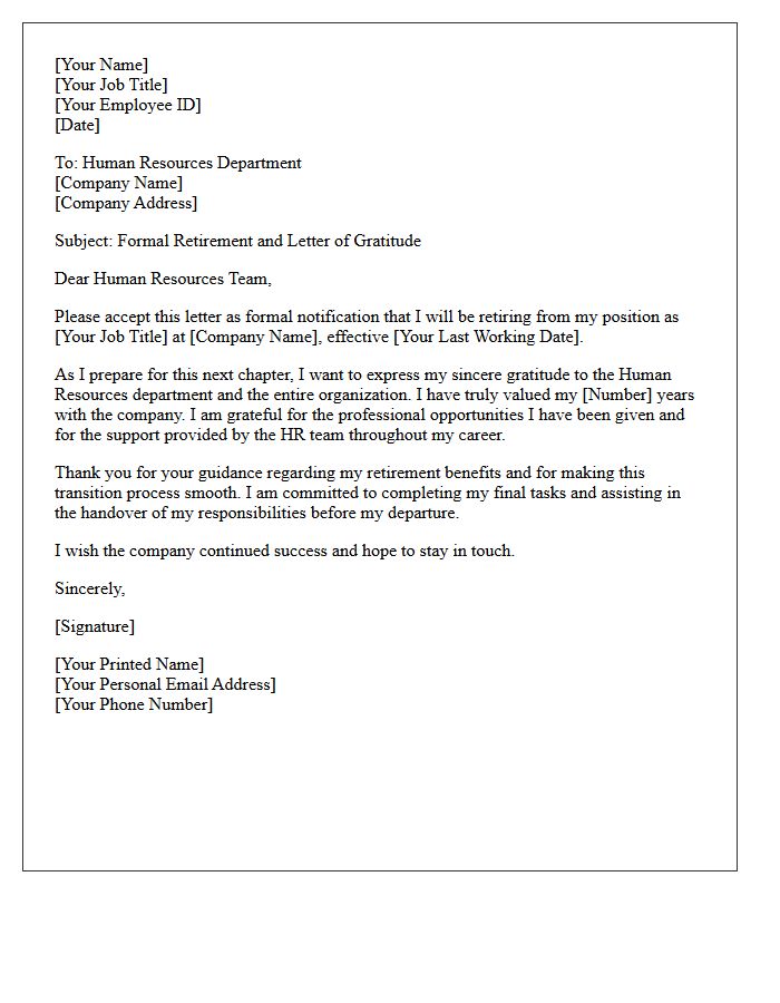 Human Resources Department Retirement Gratitude Letter