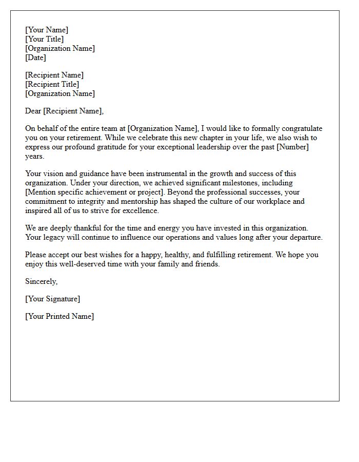 Formal Leadership Retirement Appreciation Letter