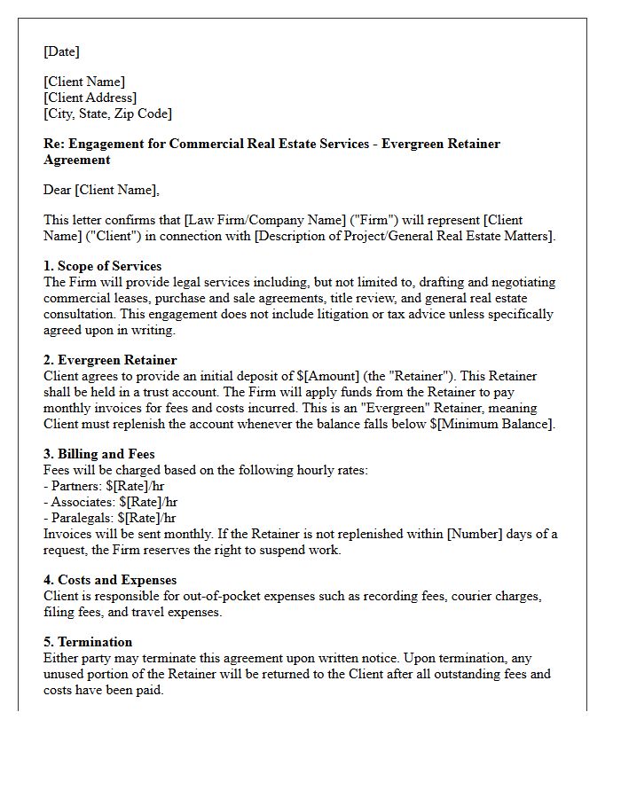 Commercial Real Estate Evergreen Retainer Engagement Letter