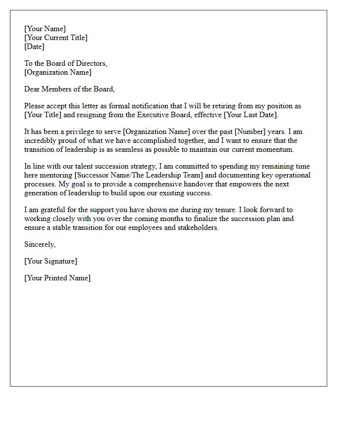 Executive Board Retirement Resignation Letter for Talent Succession