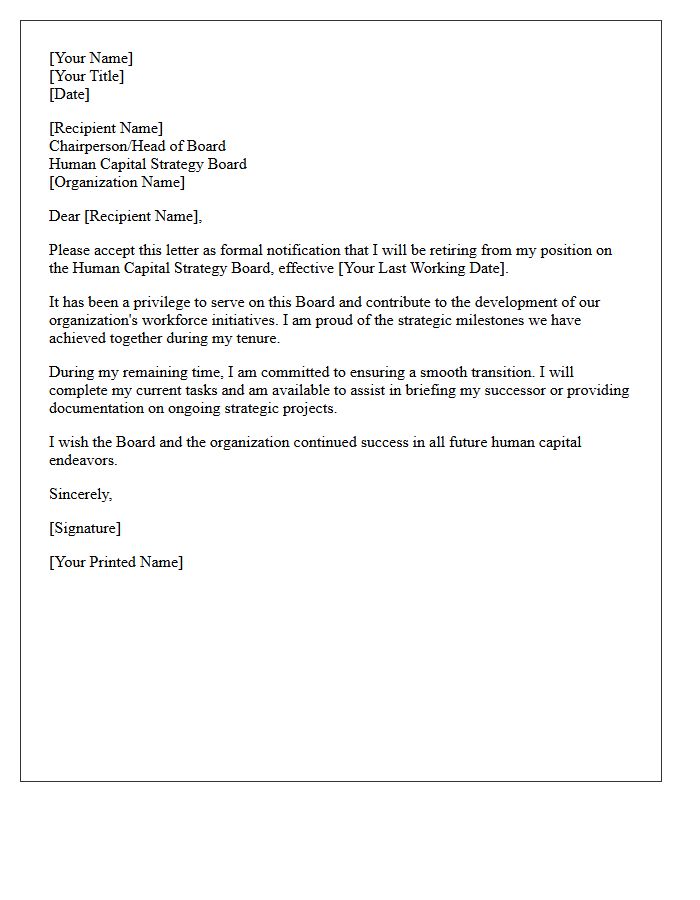 Human Capital Strategy Board Retirement Resignation Letter
