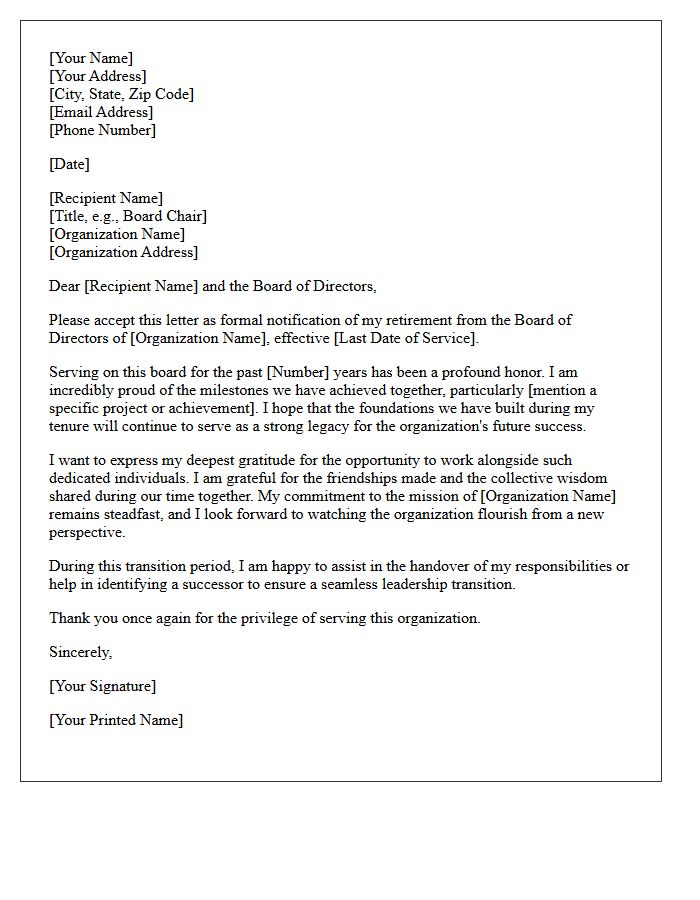 Legacy and Gratitude Board Retirement Resignation Letter