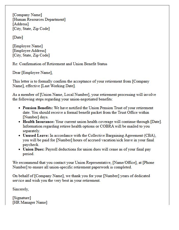 Human Resources Union Retirement Confirmation Letter