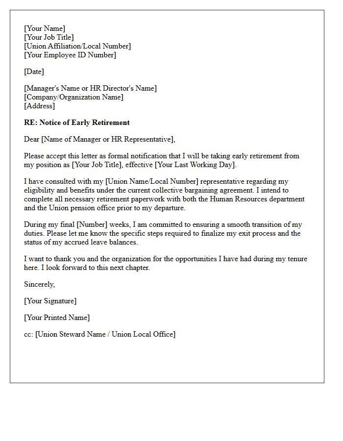 Early Retirement Notification Letter for Union Staff
