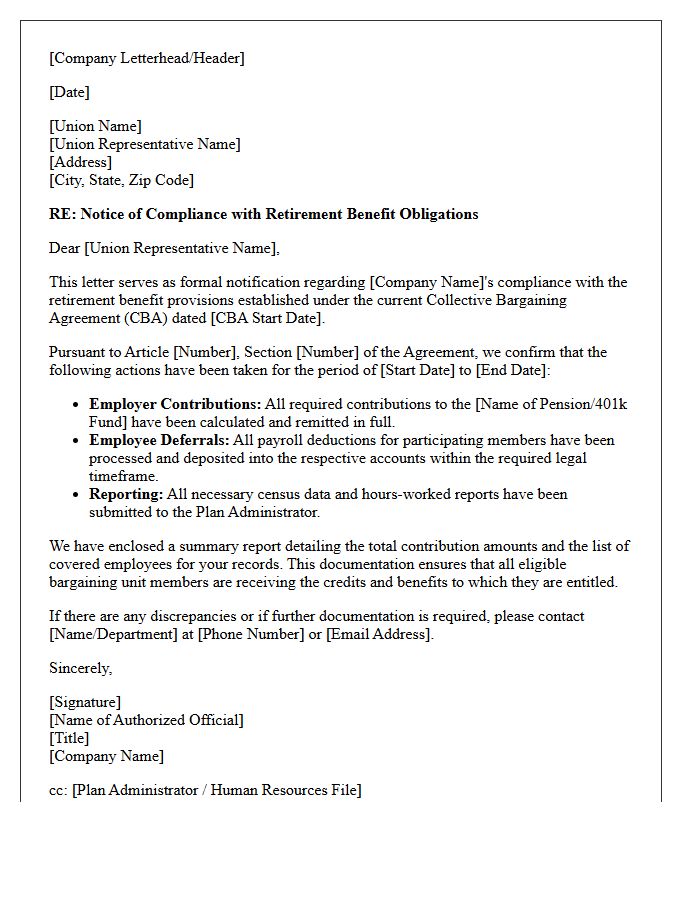 Collective Bargaining Agreement Retirement Compliance Letter