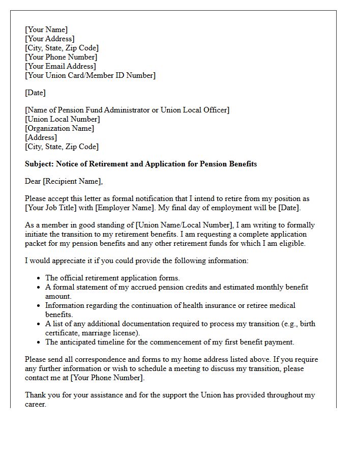 Union Member Pension and Retirement Transition Letter