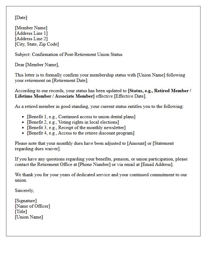 Post-Retirement Union Status Confirmation Letter