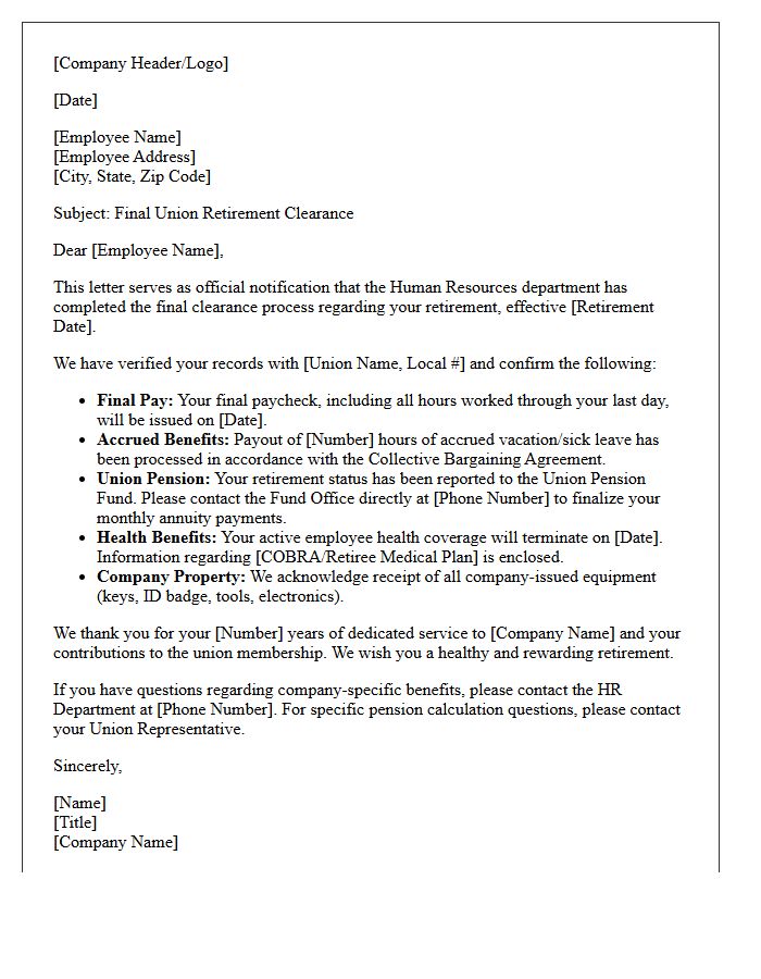 Human Resources Final Union Retirement Clearance Letter