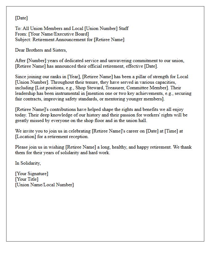 Senior Union Member Retirement Announcement Letter