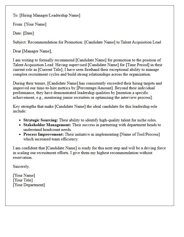 Internal Promotion Recommendation Letter for Talent Acquisition Lead
