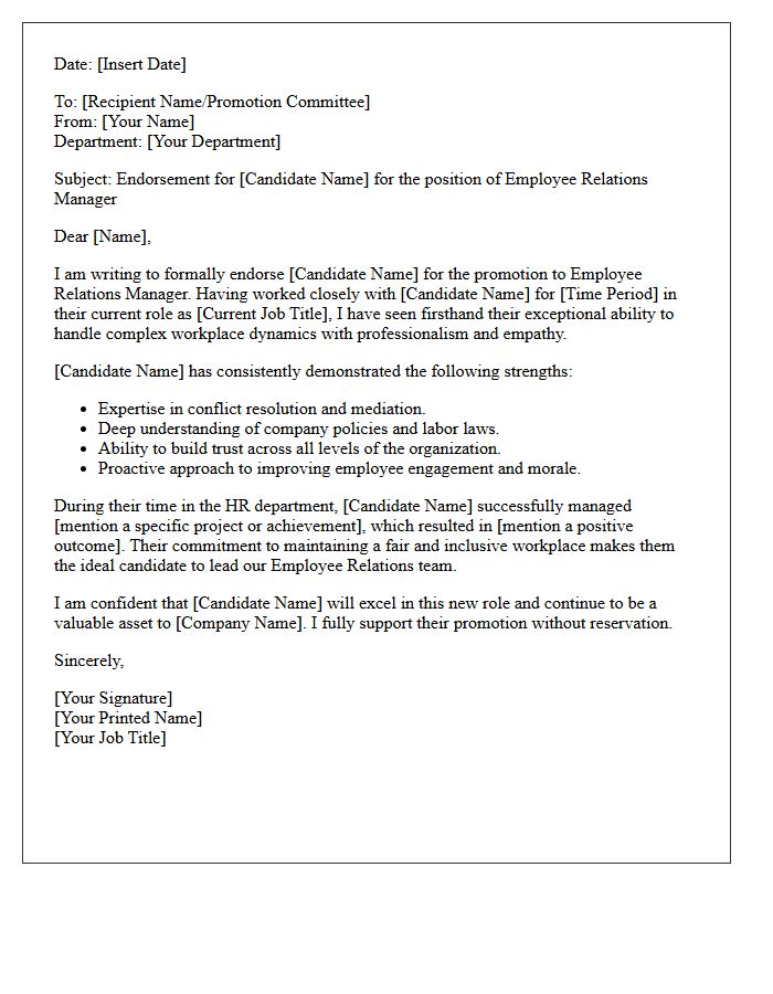 Internal Endorsement Letter for Employee Relations Manager Promotion