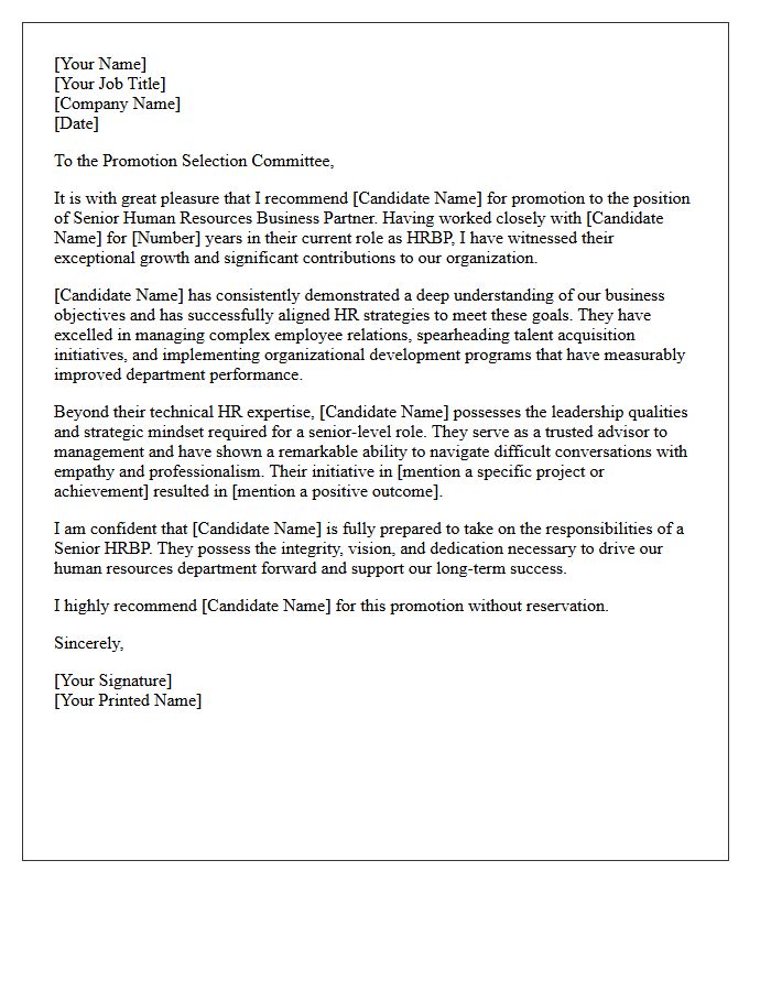 Recommendation Letter for Promotion to Senior Human Resources Business Partner