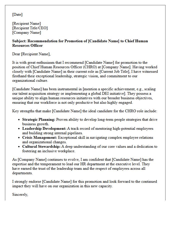 Internal Promotion Letter of Recommendation for Chief Human Resources Officer