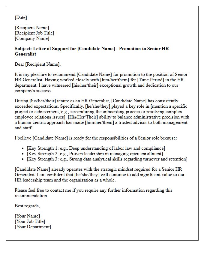 Letter of Support for Internal Promotion to Senior HR Generalist