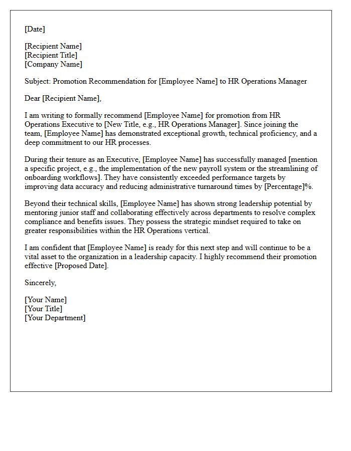 Human Resources Operations Executive Promotion Recommendation Letter