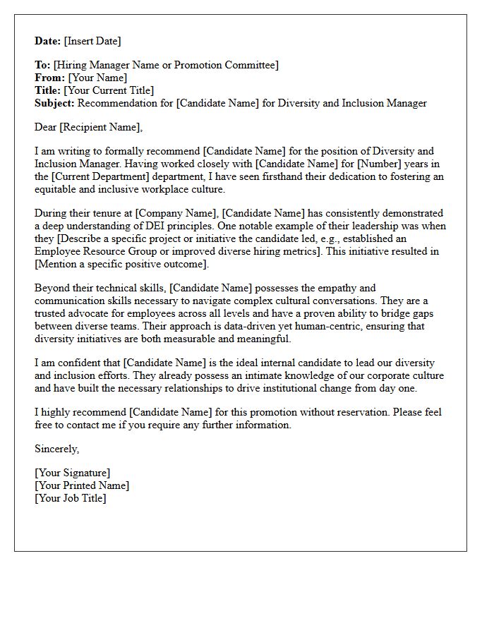 Letter of Recommendation for Internal Promotion to Diversity and Inclusion Manager
