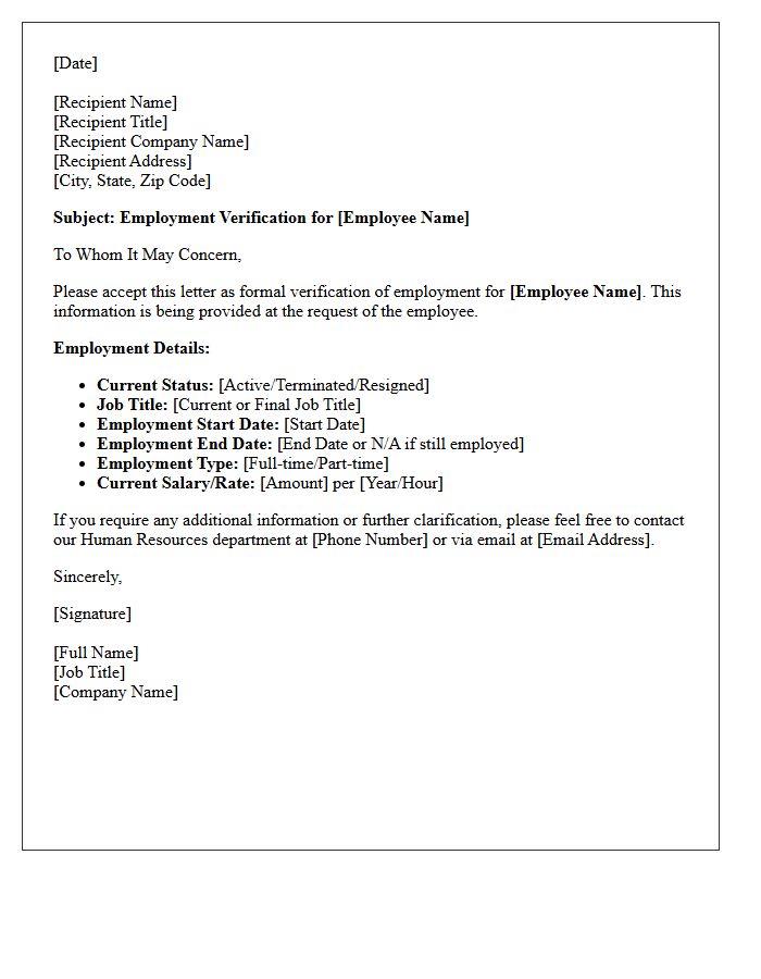 Standard External Employment Verification Letter