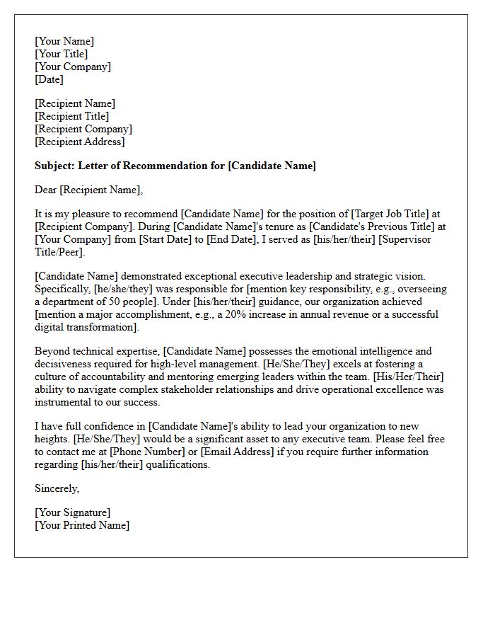 Executive Leadership Employment Reference Letter